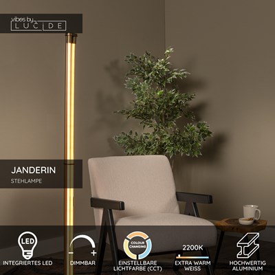 Lucide JANDERIN - Stehlampe - LED Dim. - CCT - 2x17W 2200K/3300K - Hand-Bewegungssensor - Champagner Farbe | Vibes